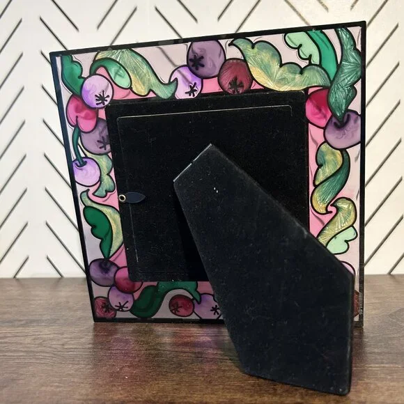 New Stain Glass Grapes Leafs Hand Painted Picture Frame 5.5 Design Works 3.5x3.5 - Picture 2 of 10